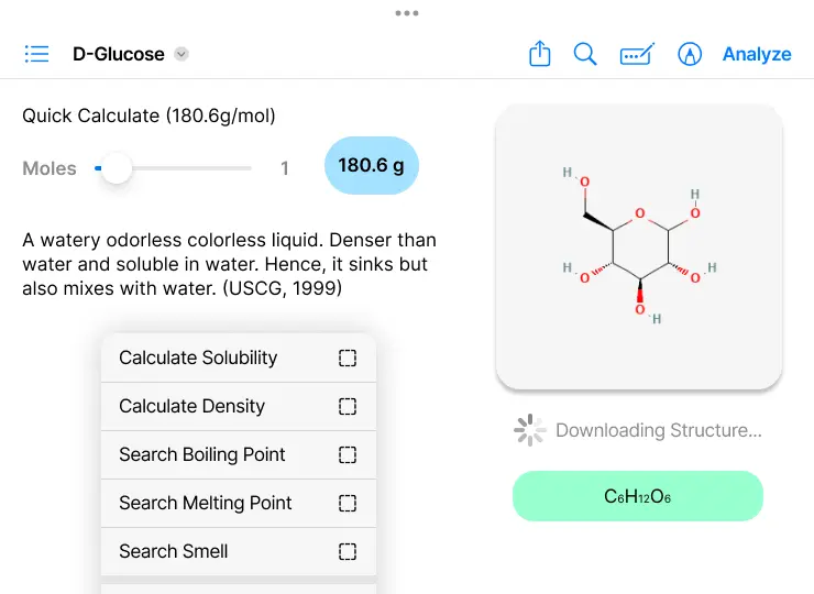 Screenshot of a chemistry analysis software